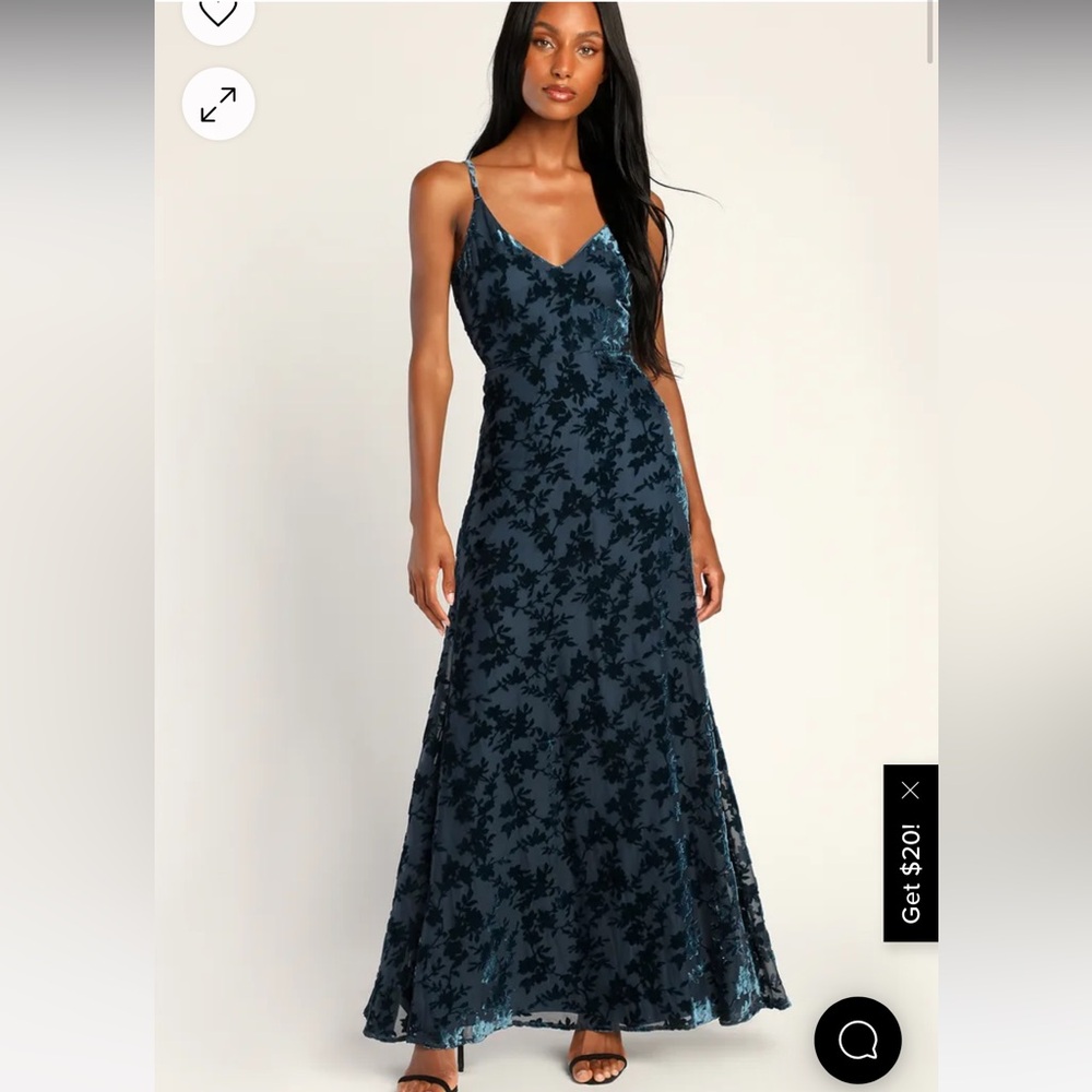 Maximum Elegance Navy Blue Burnout Velvet Maxi Dress